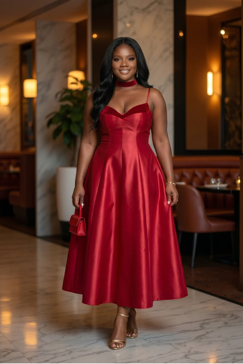 Sade Satin Midi Dress - Red