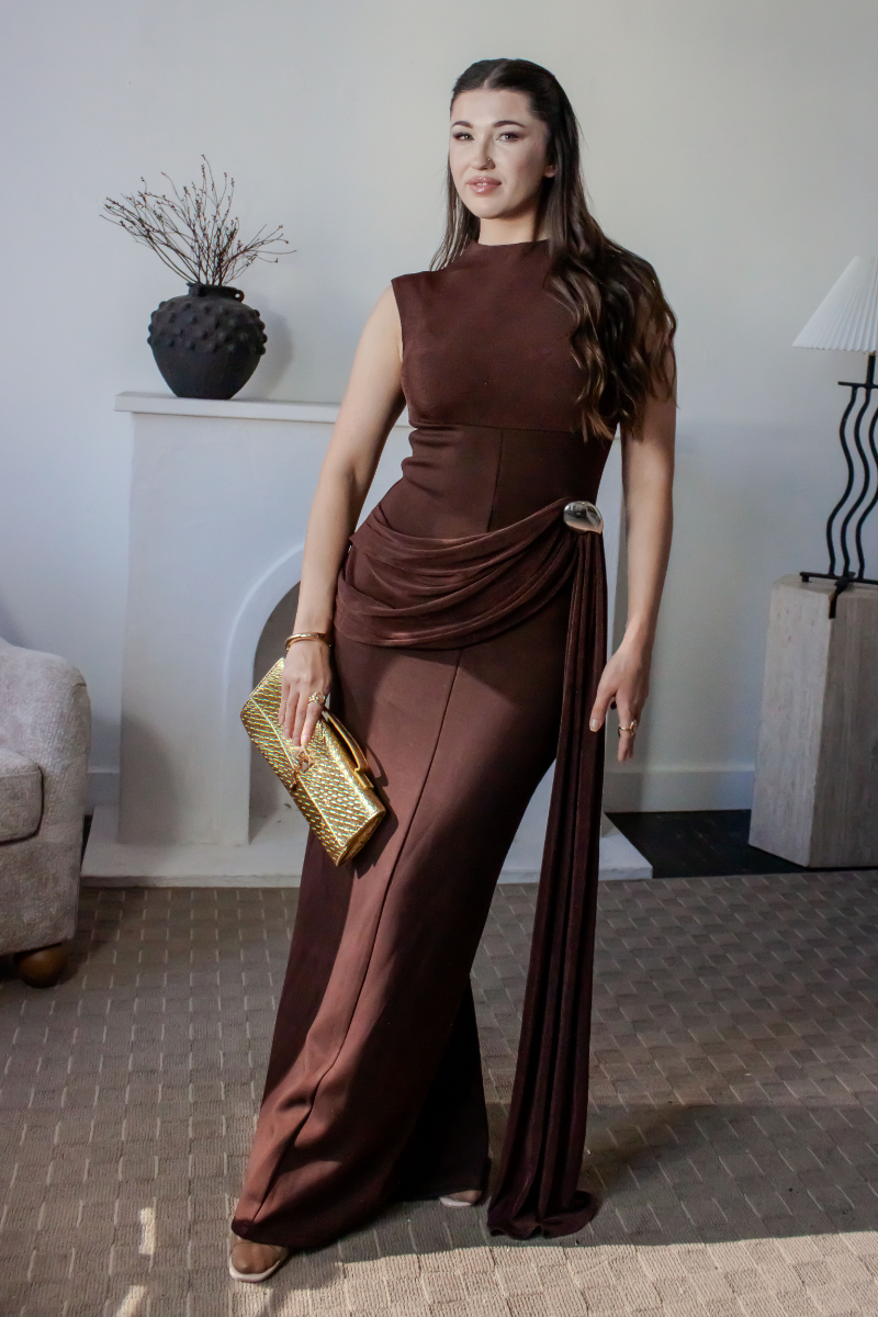 Selene Drape Maxi Dress - Brown