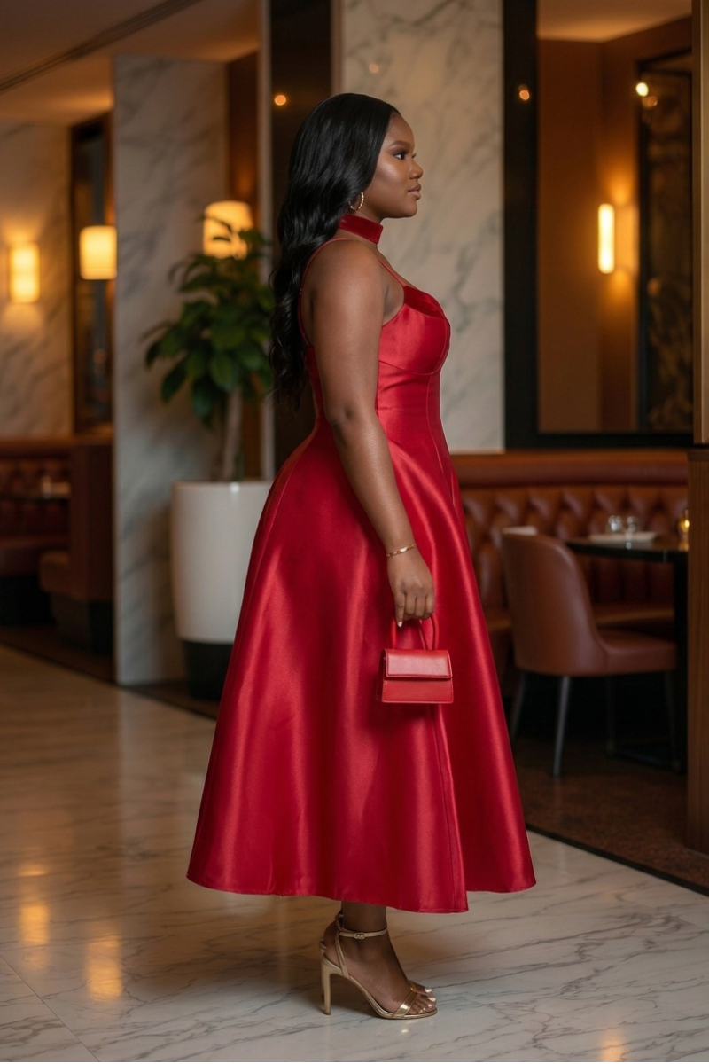 Sade Satin Midi Dress - Red