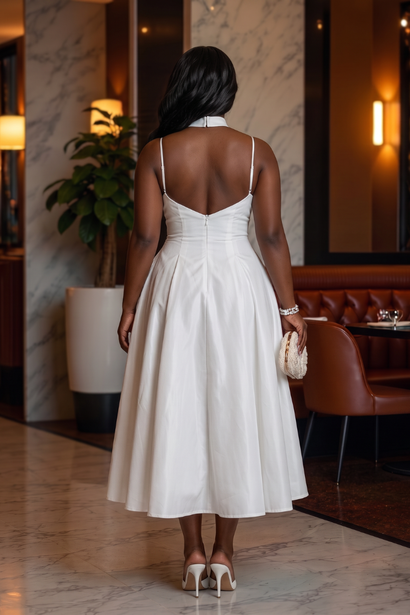 Sade Satin Midi Dress - White