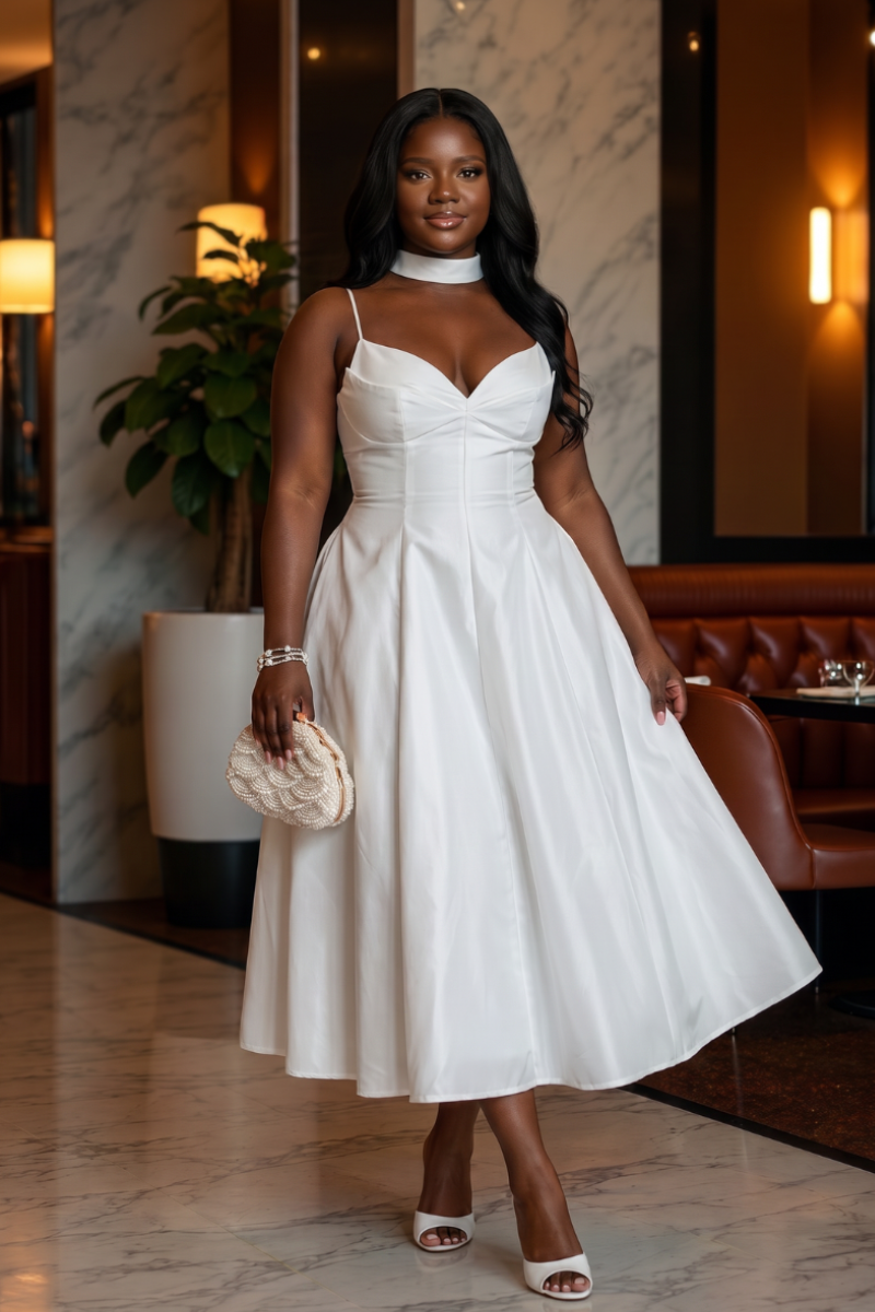 Sade Satin Midi Dress - White