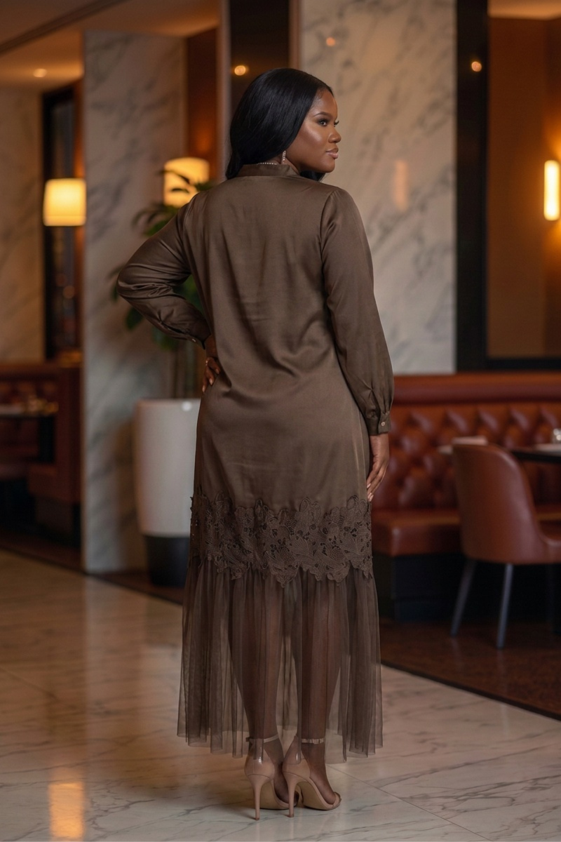 Aveline Tulle Dress - Brown