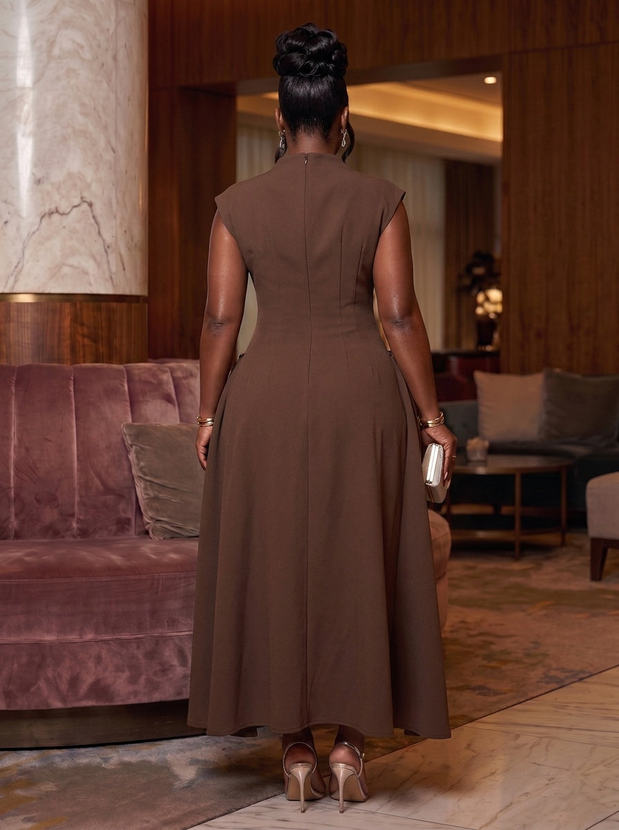 Glacier Midi Dress-Chocolate Brown