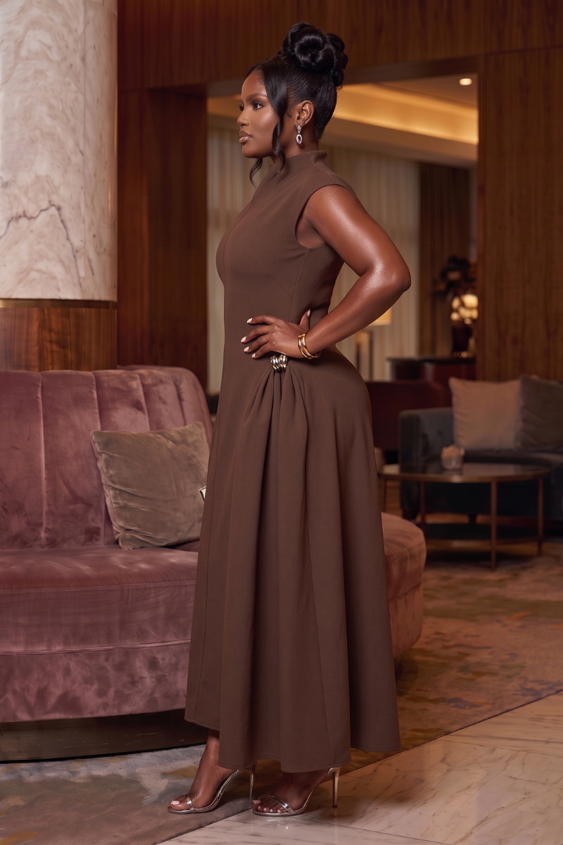 Glacier Midi Dress-Chocolate Brown