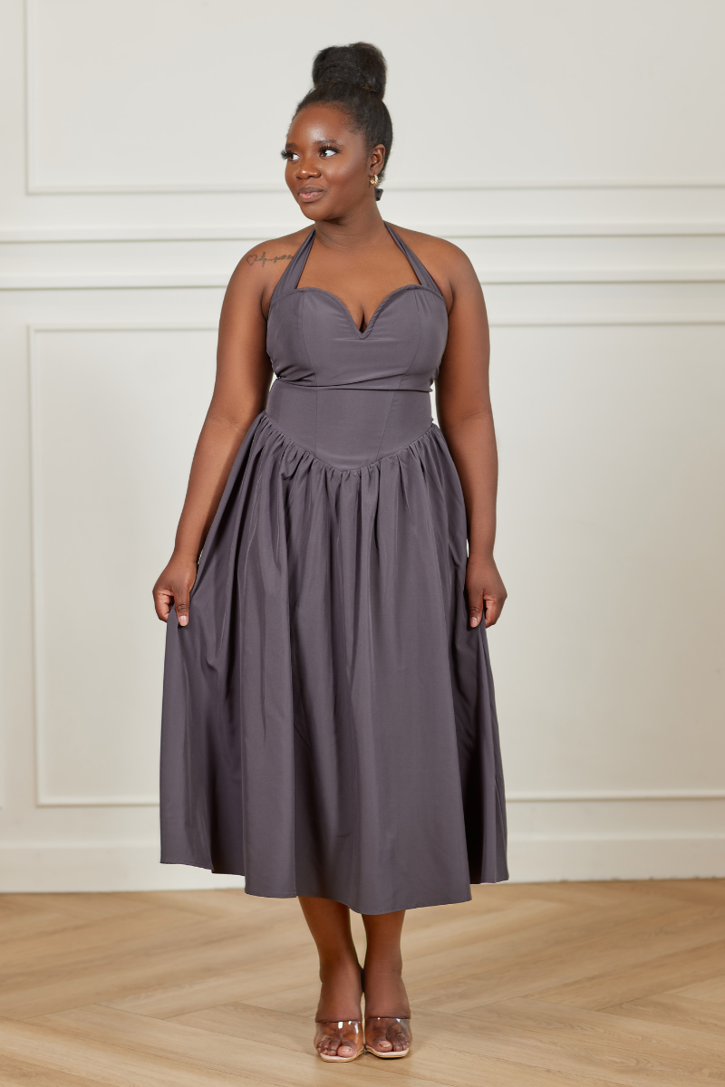 Halter Sweetheart Dress-Grey