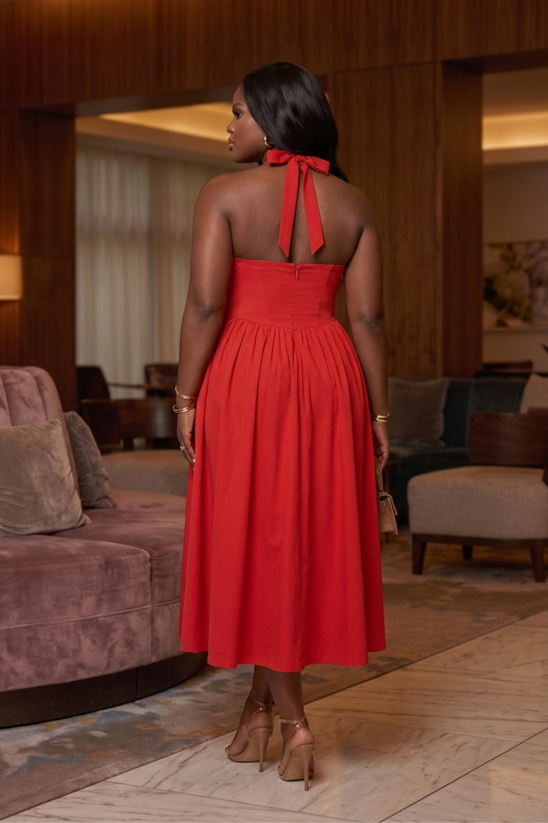 Halter Sweetheart Dress - Red