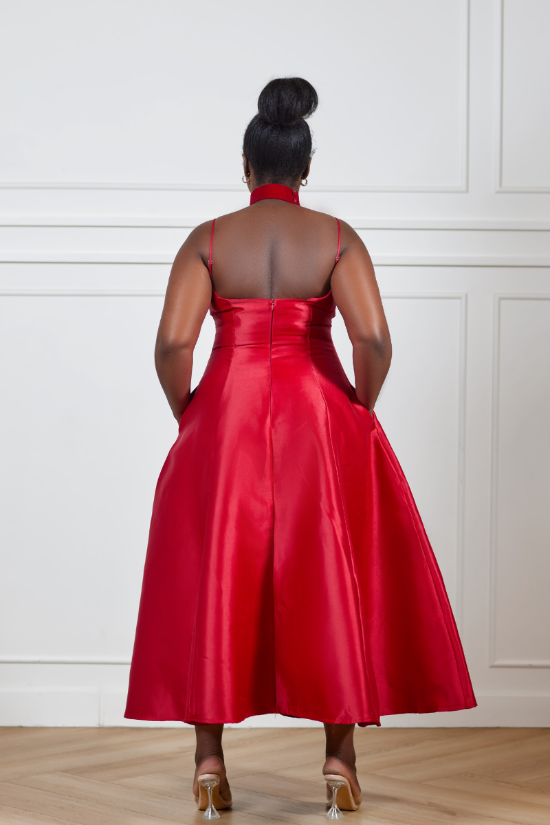 Sade Satin Midi Dress - Red