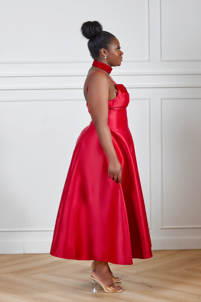 Sade Satin Midi Dress - Red