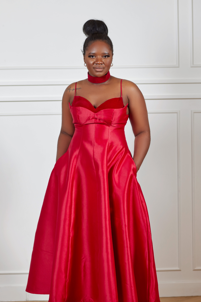 Sade Satin Midi Dress - Red