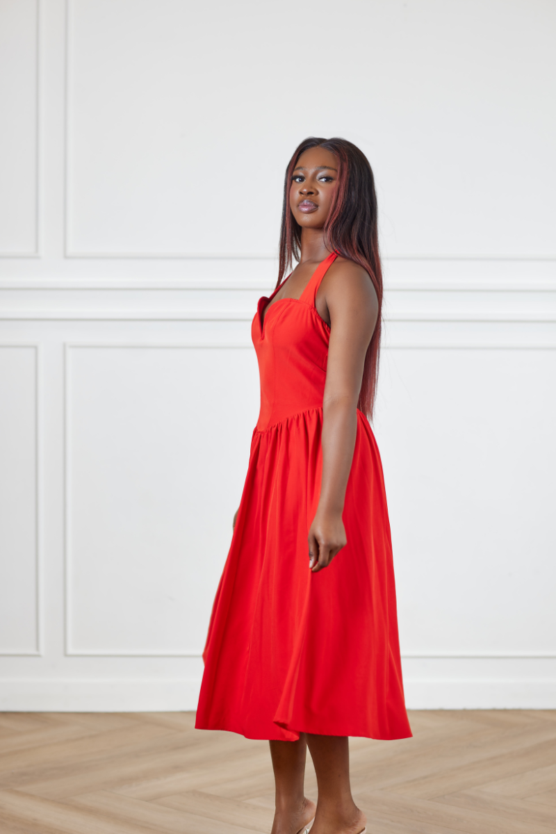Halter Sweetheart Dress - Red