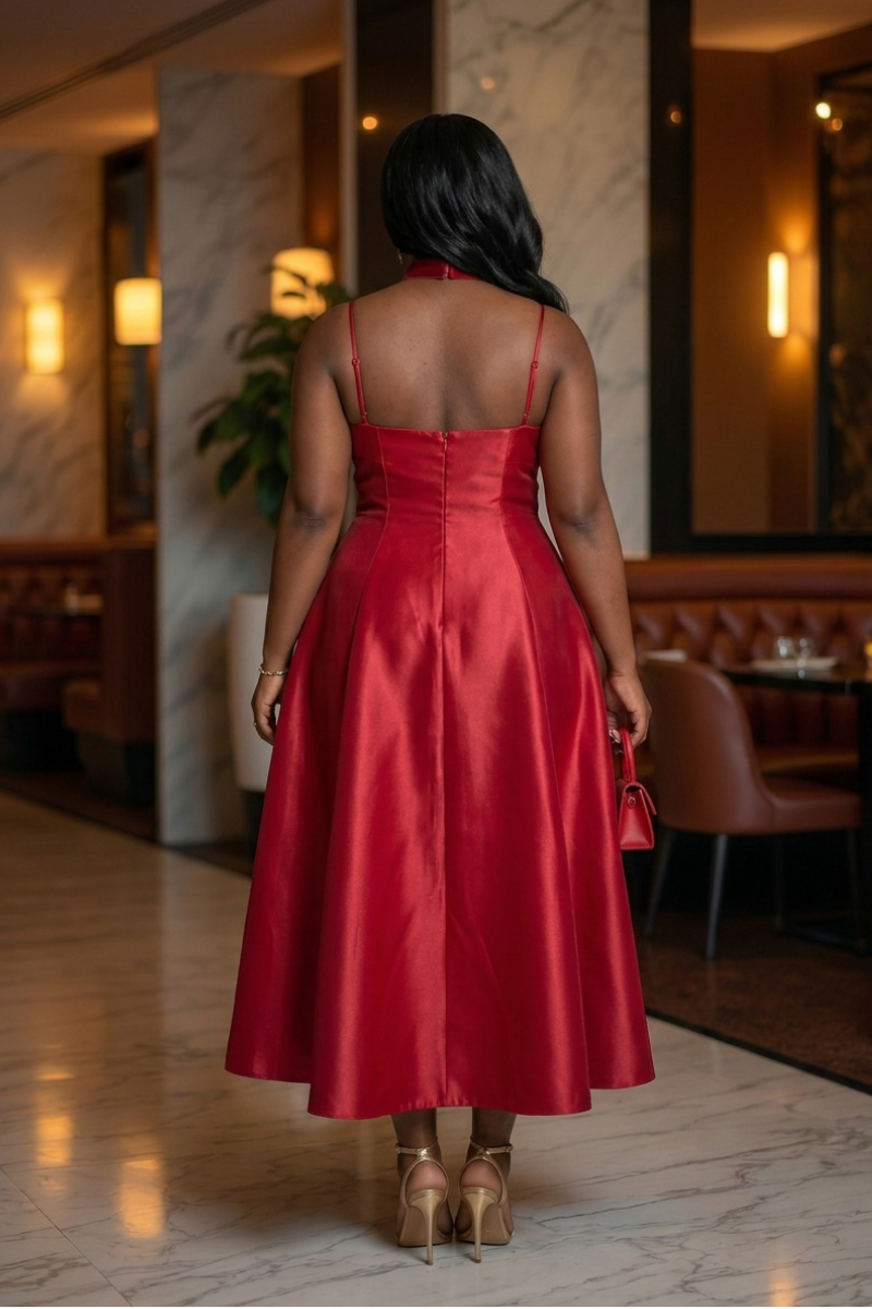 Sade Satin Midi Dress - Red