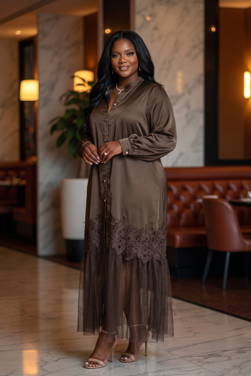 Aveline Tulle Dress - Brown