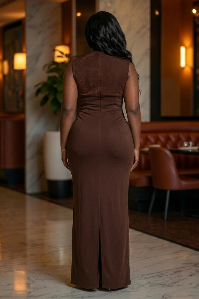 Selene Drape Maxi Dress - Brown