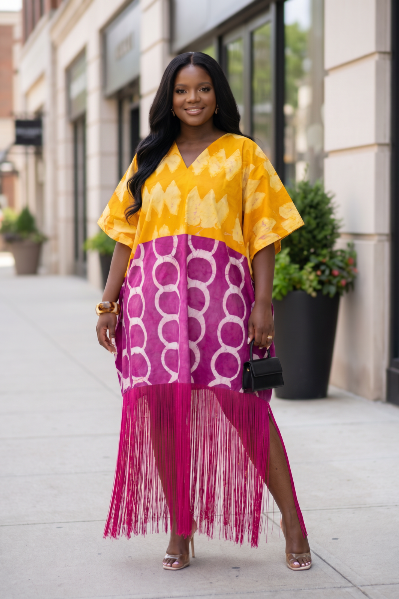 Adire Fringe Kaftan