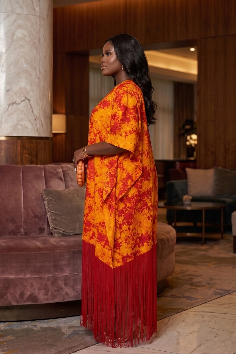 Adire Fringe Kaftan