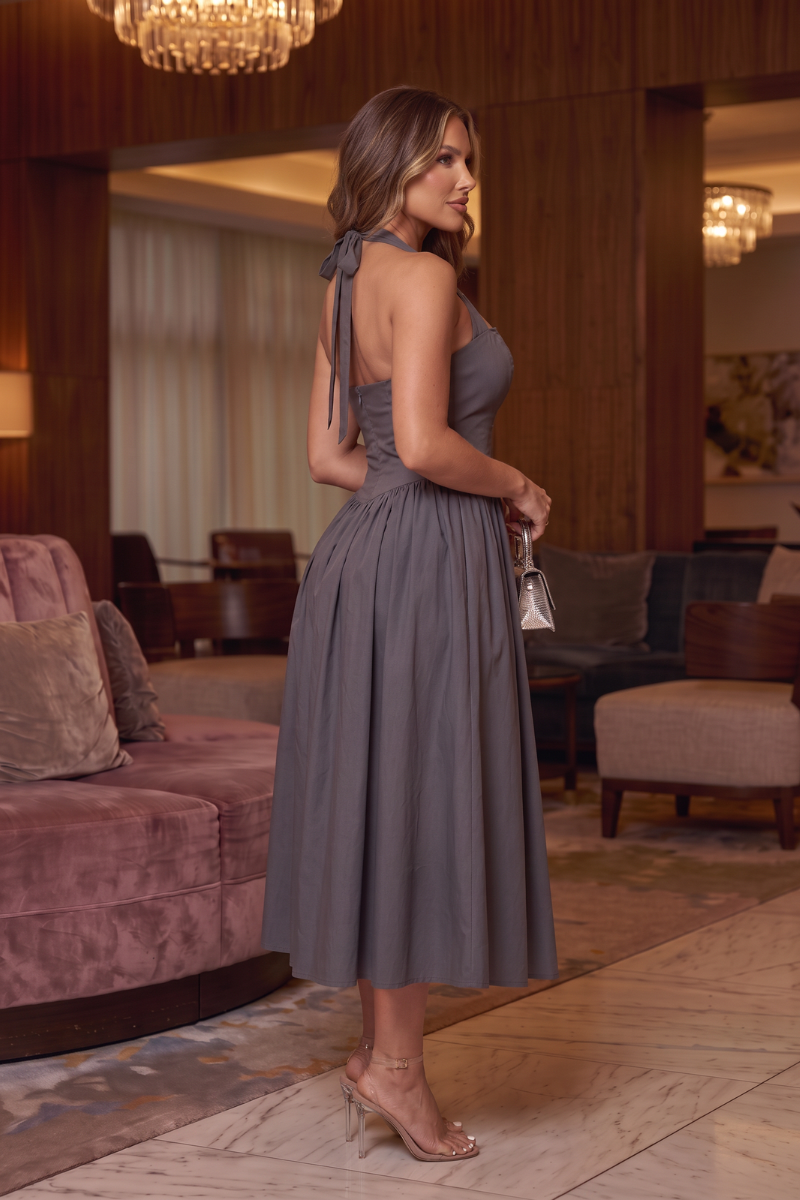 Halter Sweetheart Dress-Grey