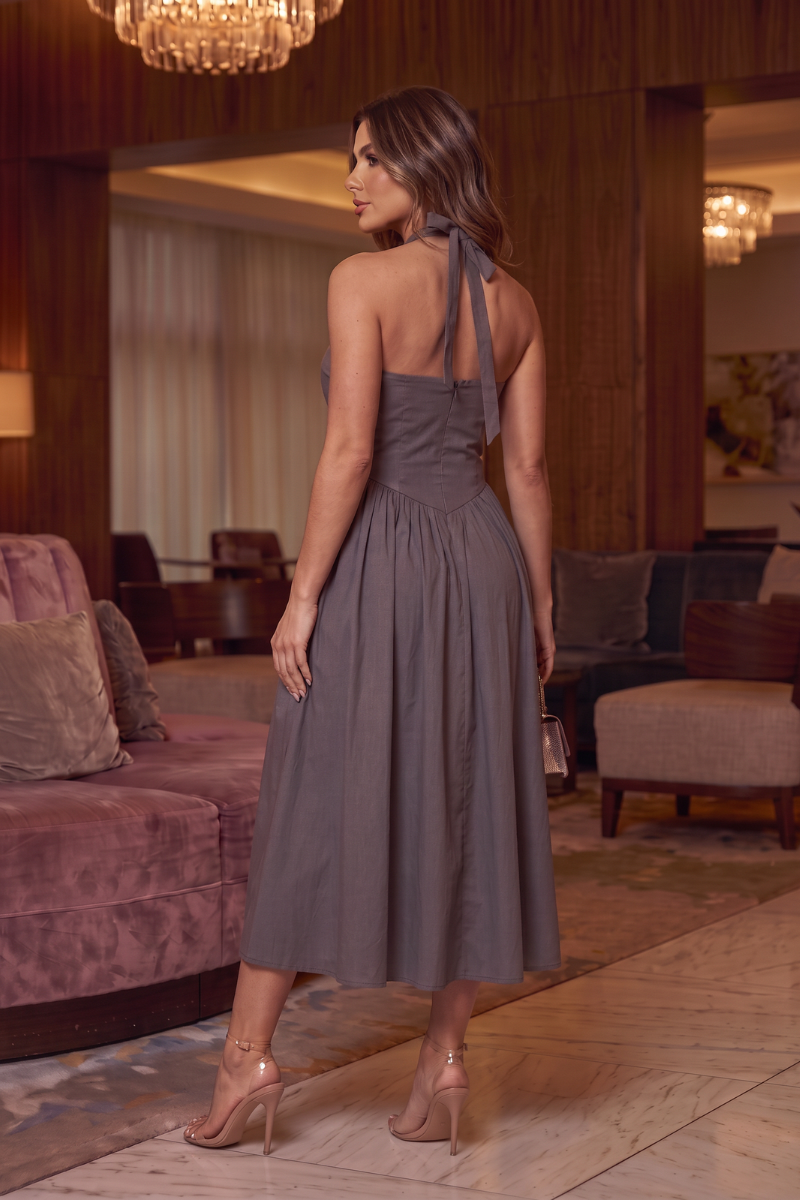 Halter Sweetheart Dress-Grey
