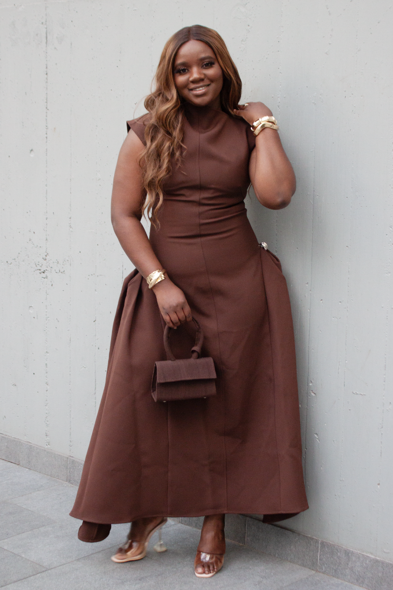 Glacier Midi Dress-Chocolate Brown