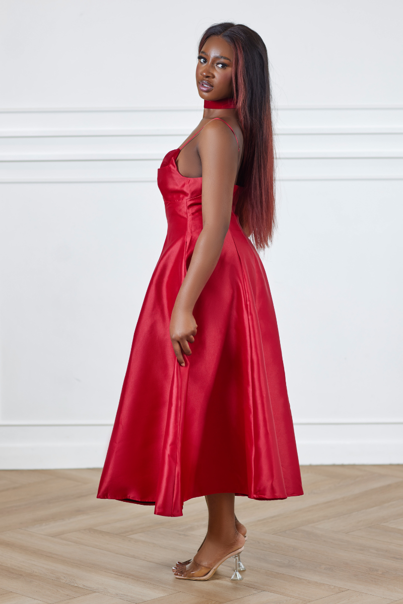 Sade Satin Midi Dress - Red