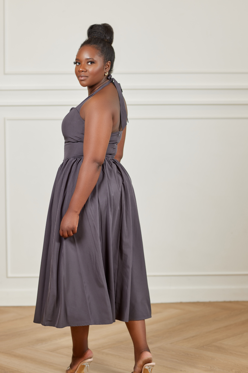 Halter Sweetheart Dress-Grey