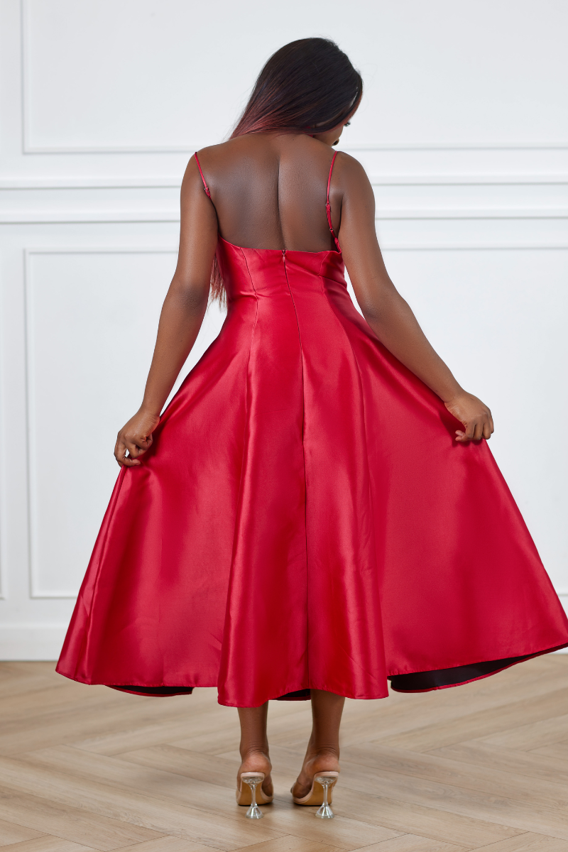 Sade Satin Midi Dress - Red