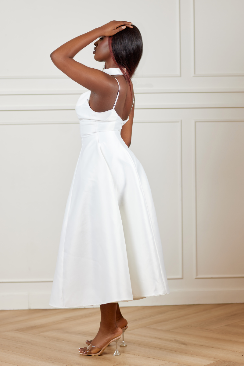 Sade Satin Midi Dress - White