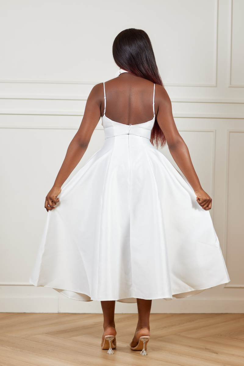 Sade Satin Midi Dress - White