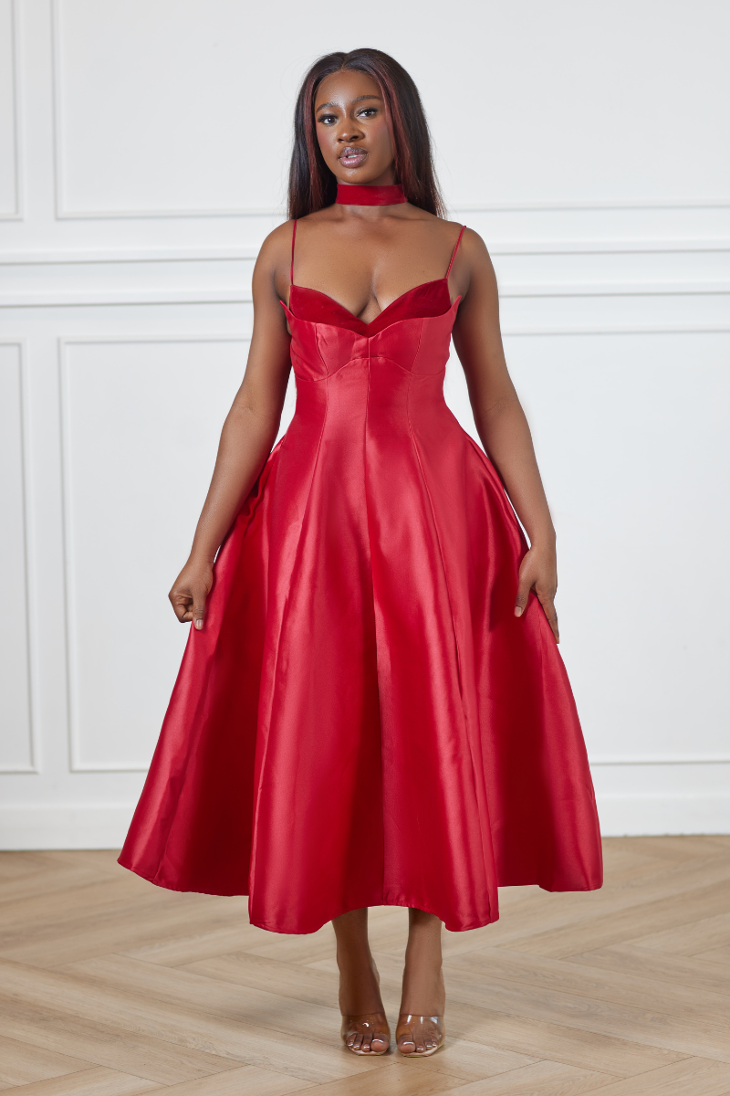 Sade Satin Midi Dress - Red