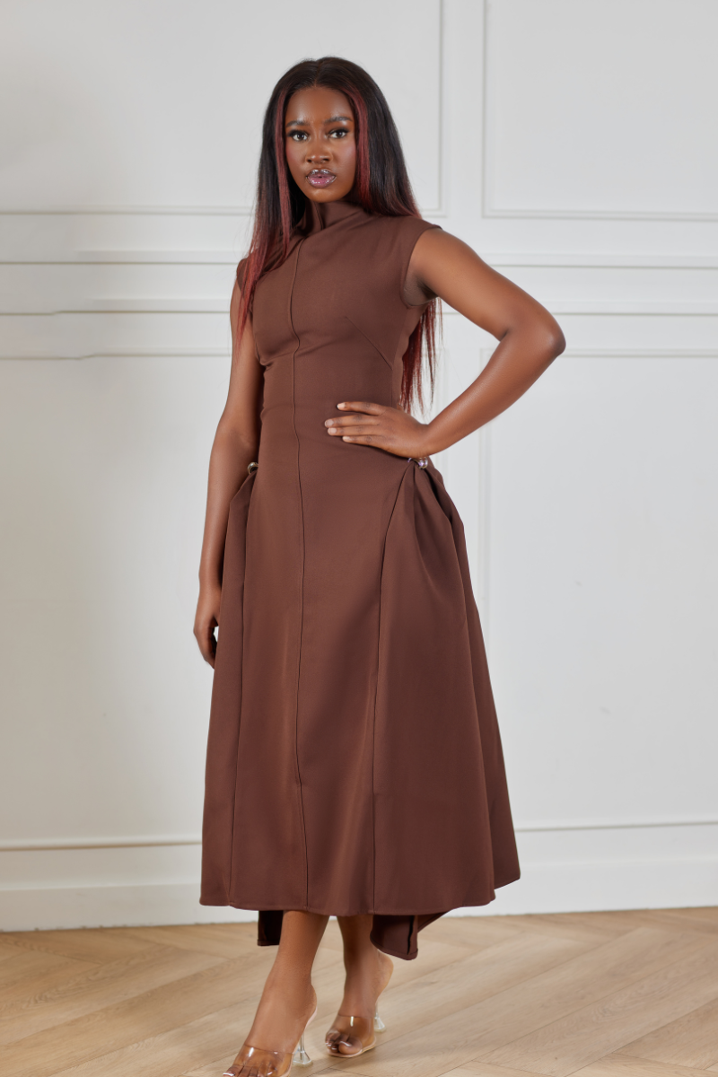 Glacier Midi Dress-Chocolate Brown