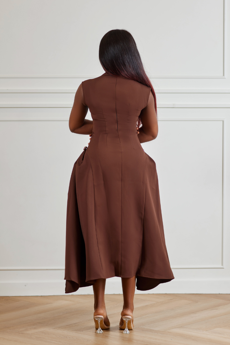 Glacier Midi Dress-Chocolate Brown