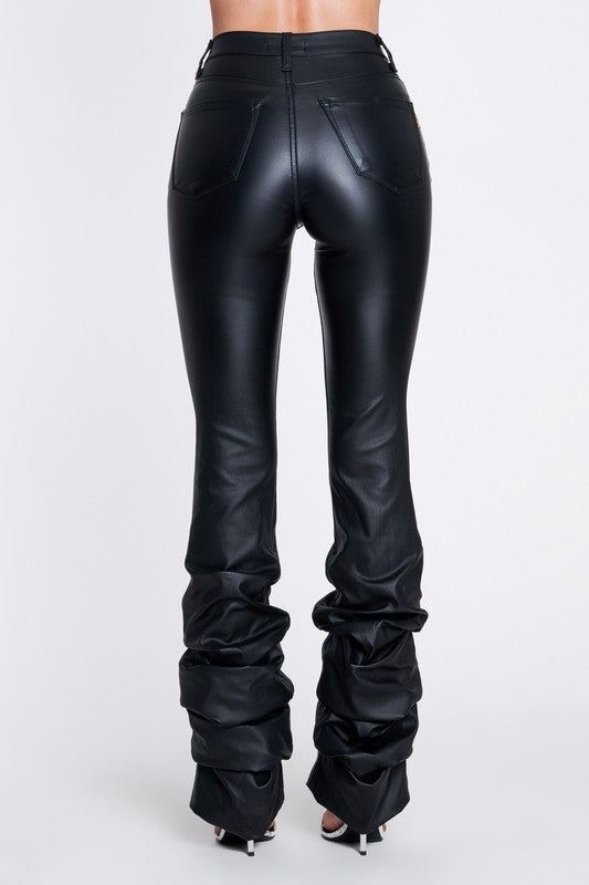 Carmin black Leather Scrunch Flare pants